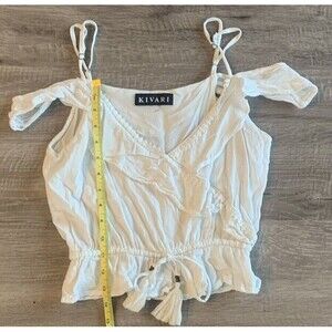 Kivari Size XS/S White Off Shoulder Festival Ruffle Cami Crop Top Australian